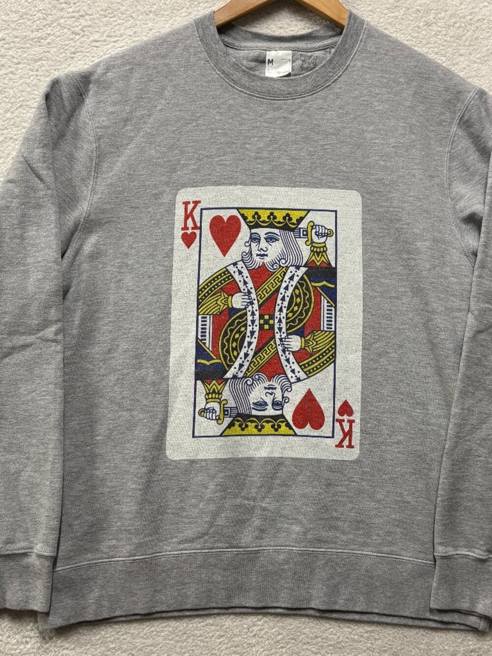 Gray King of Hearts Playing Card Crewneck Sweatshirt Men M Kohls In House Style